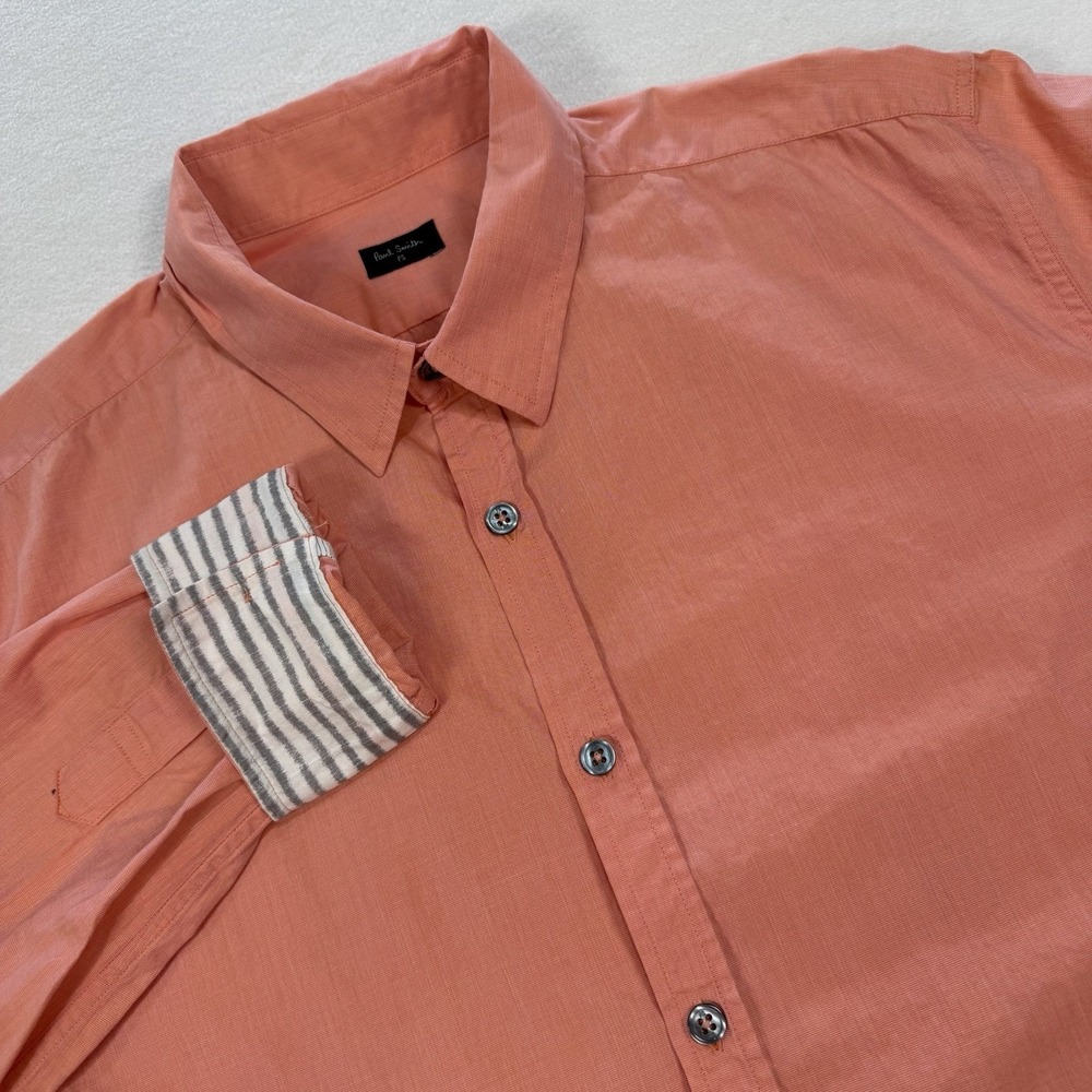 Paul Smith Shirt Mens Medium Salmon Pink Long Sleeve Button Up Flip Cuff